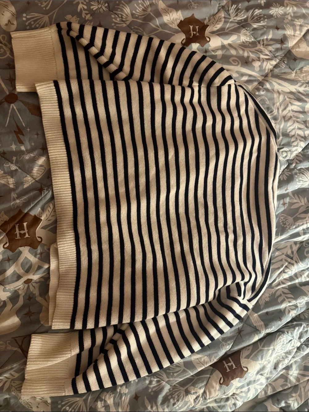 J. Crew Navy and White Striped Button-Up Cardigan